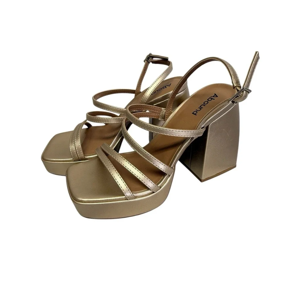 Abound Gold Metallic Strappy Platform Block Heel Sandals NEW IN BOX Women's 8.5M